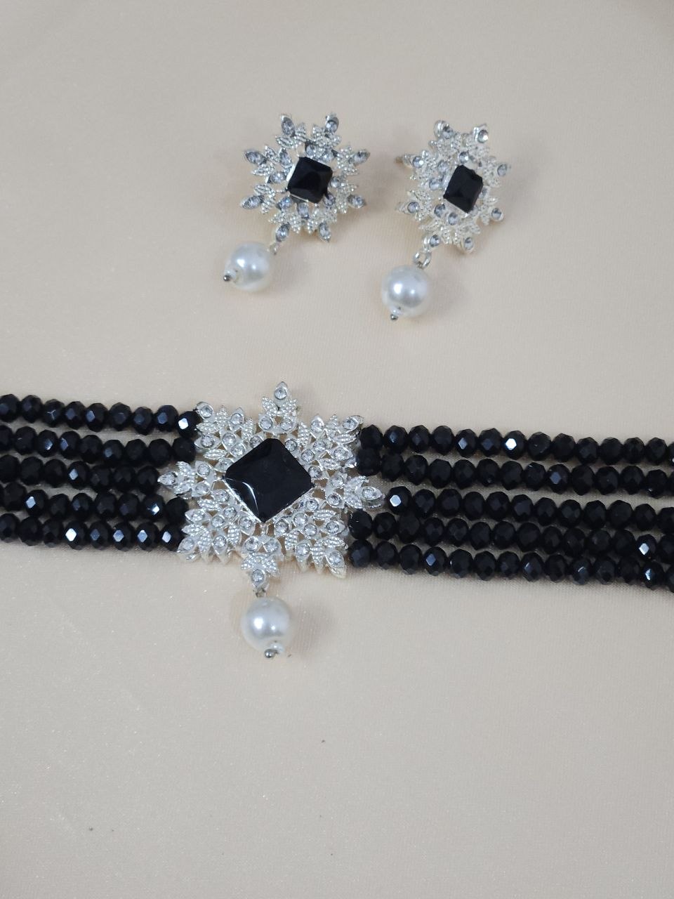 Flower Multi String Hydro Beads AD Choker Necklace