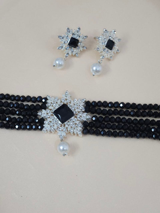 Flower Multi String Hydro Beads AD Choker Necklace