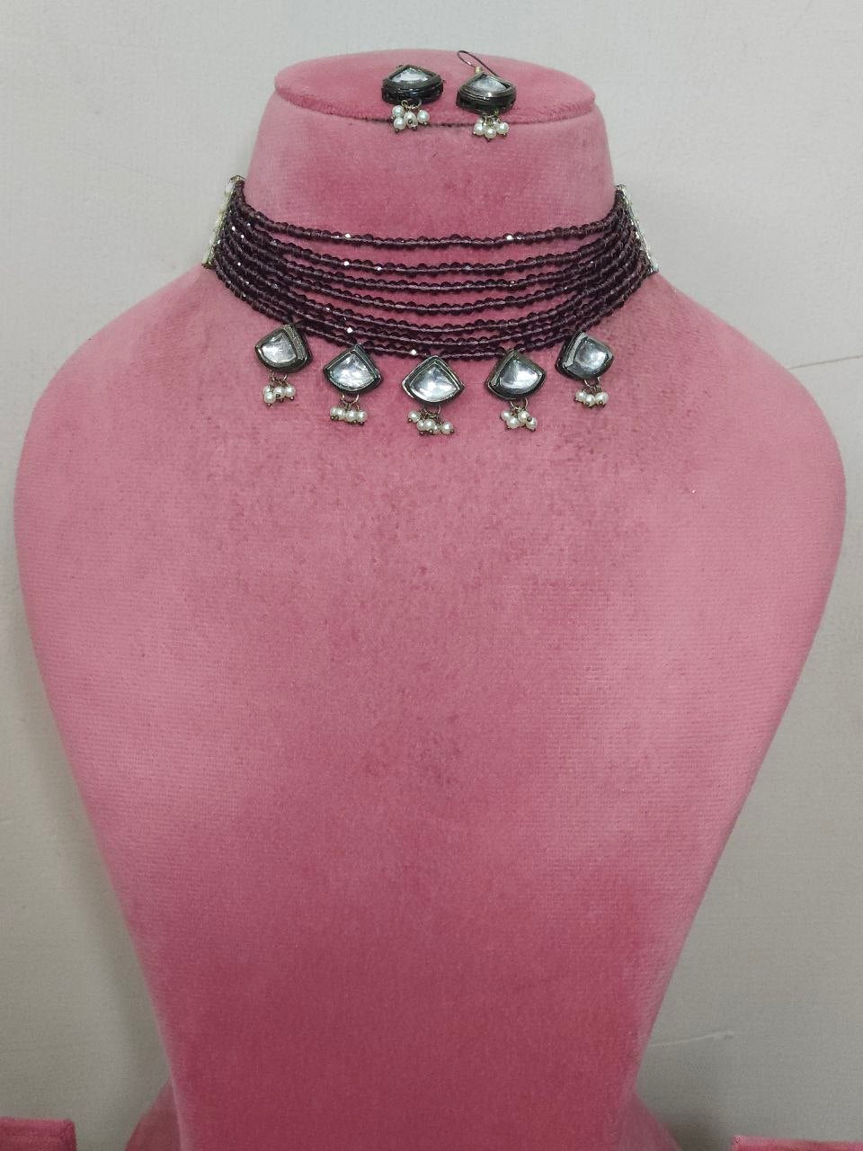 Hydro Beads Multi Strings Wine Choker Necklace