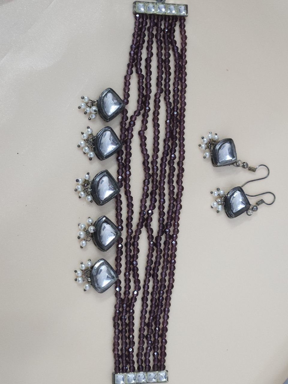 Hydro Beads Multi Strings Wine Choker Necklace