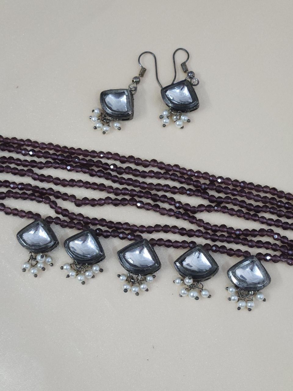 Hydro Beads Multi Strings Wine Choker Necklace