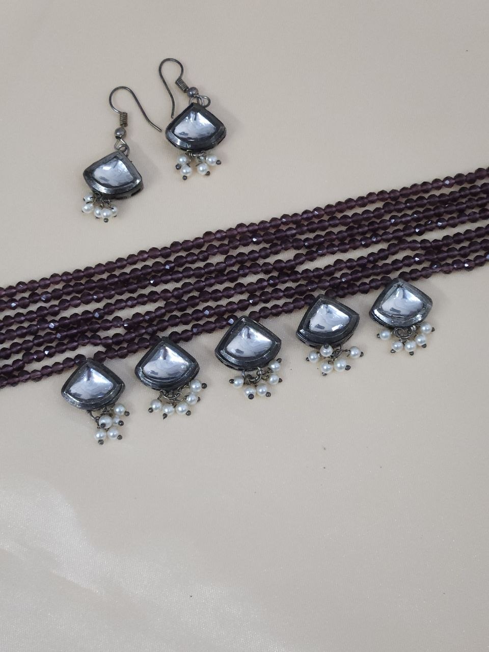 Hydro Beads Multi Strings Wine Choker Necklace
