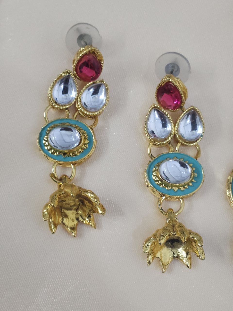 3-Layer Pearl Meenakari Mint Kundan Necklace