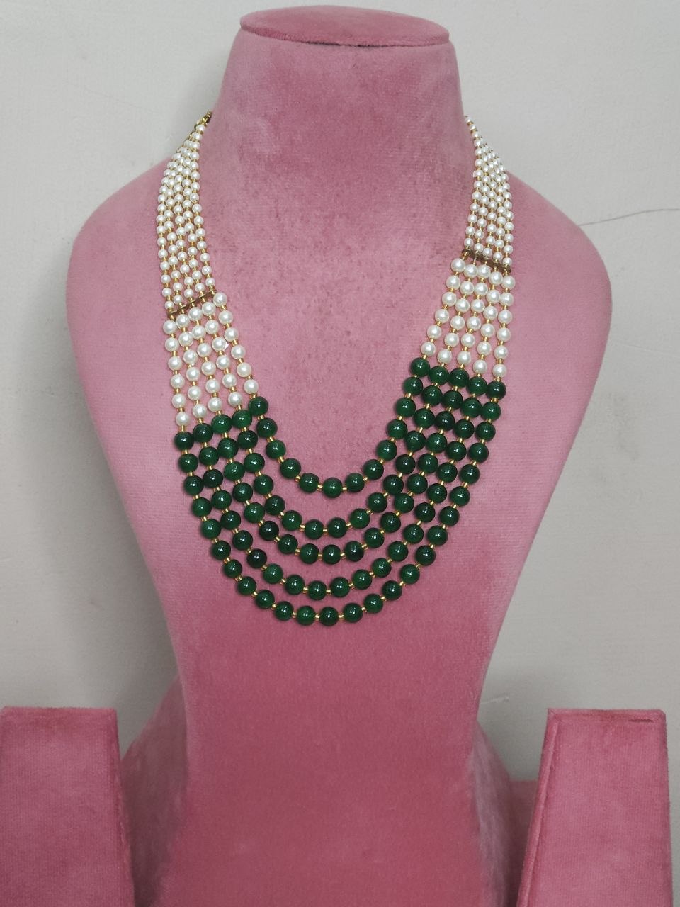 5-Layer Real Tumble Green Mala Necklace