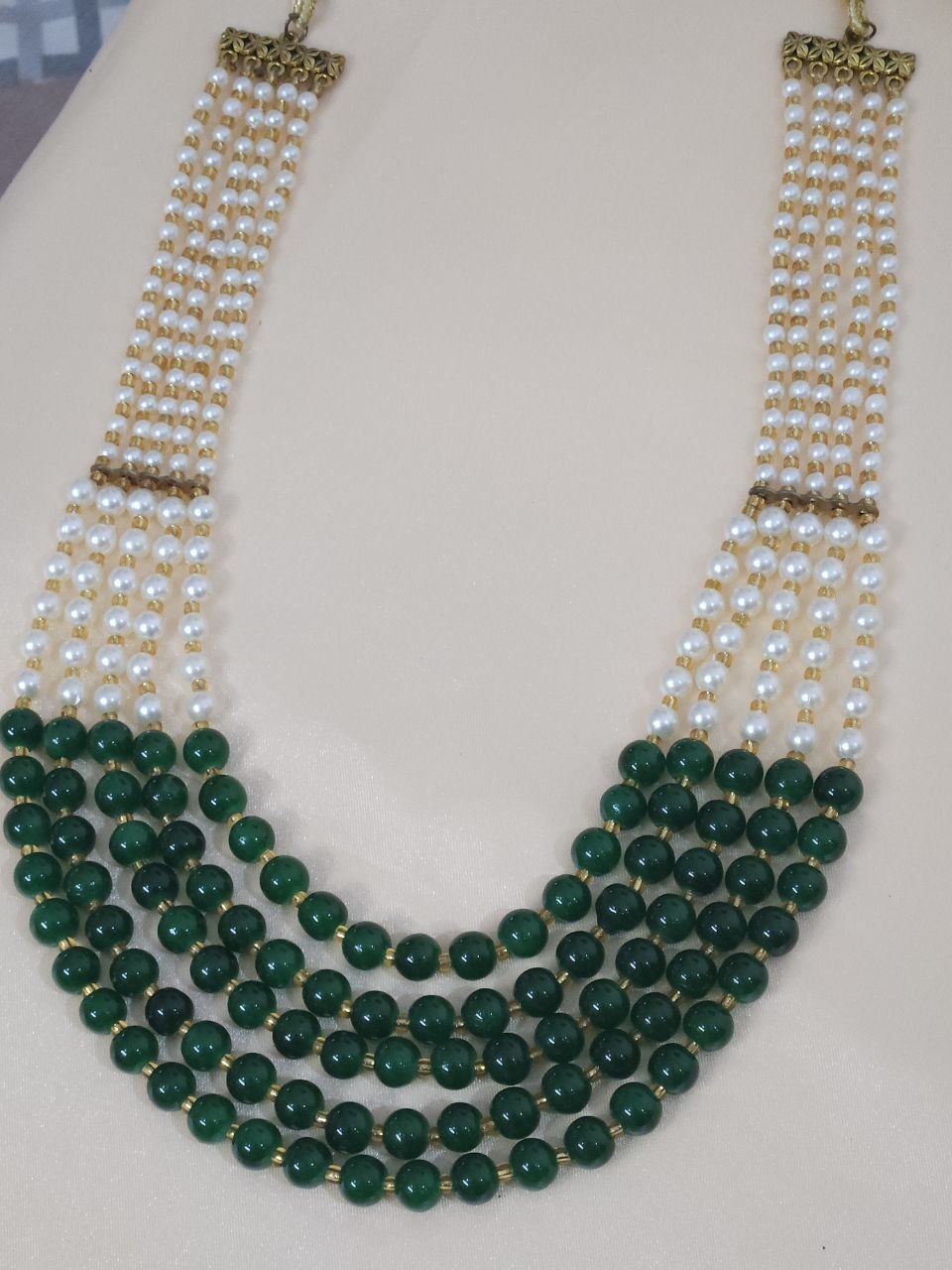5-Layer Real Tumble Green Mala Necklace
