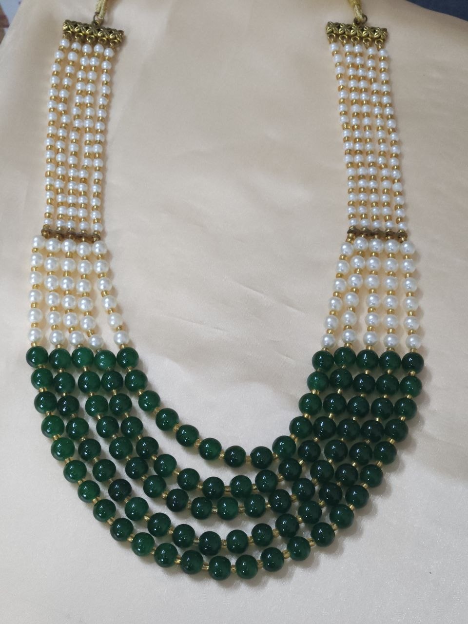 5-Layer Real Tumble Green Mala Necklace