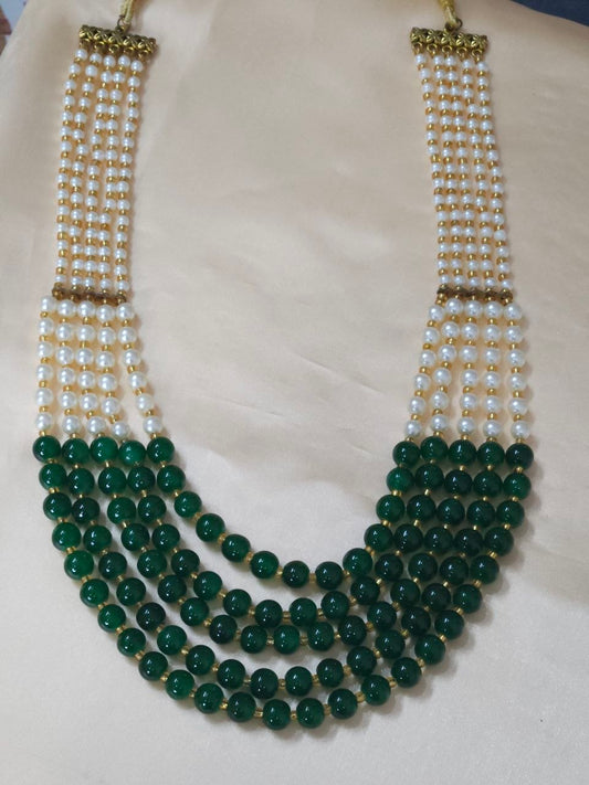 5-Layer Real Tumble Green Mala Necklace