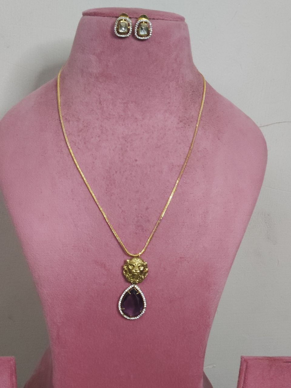 Sabyasachi Purple Long AD Pendant Necklace