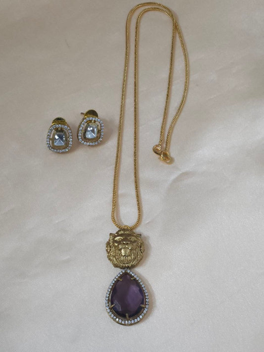 Sabyasachi Purple Long AD Pendant Necklace