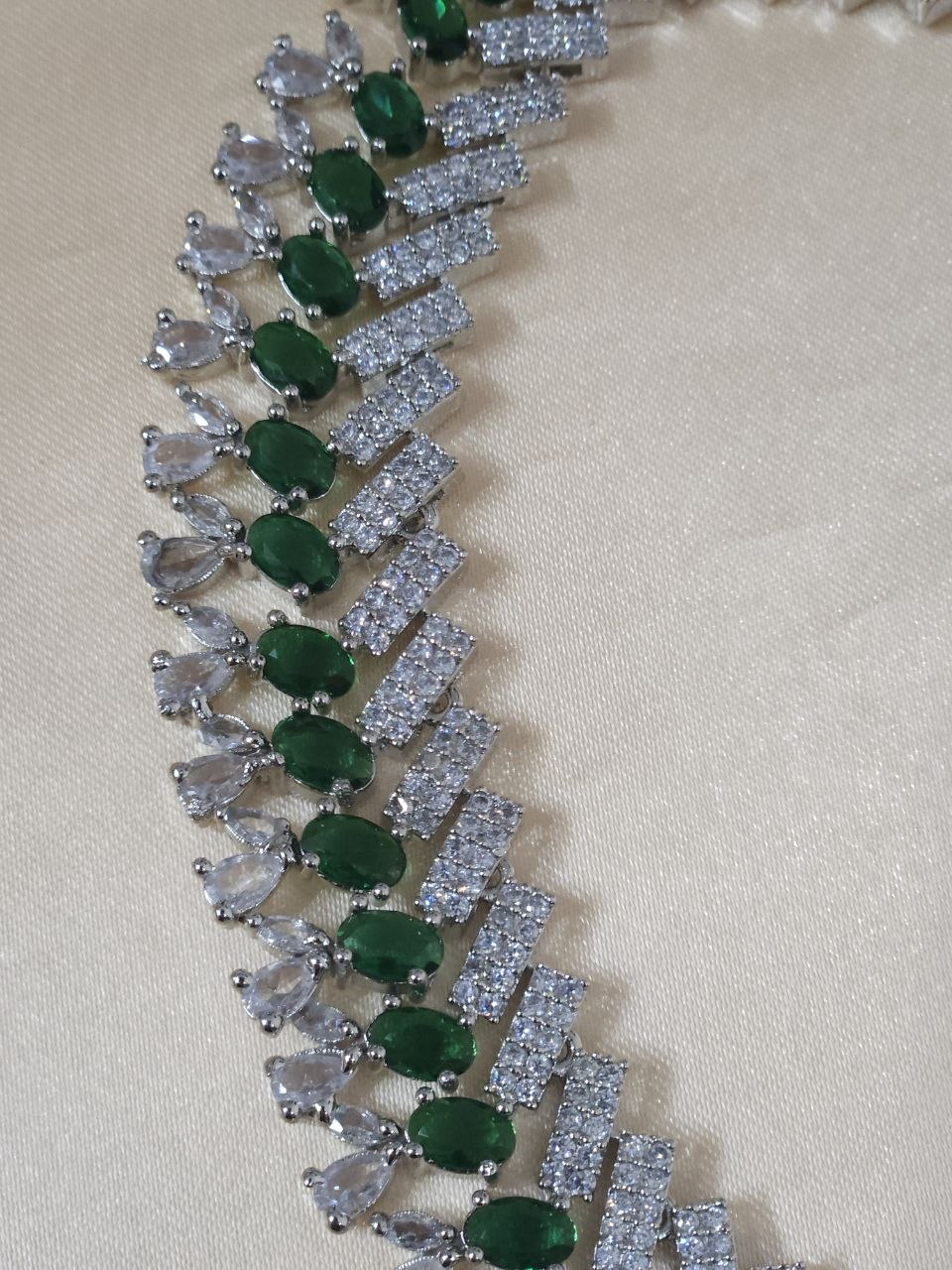 Snake Pattern Designer Green AD Necklace