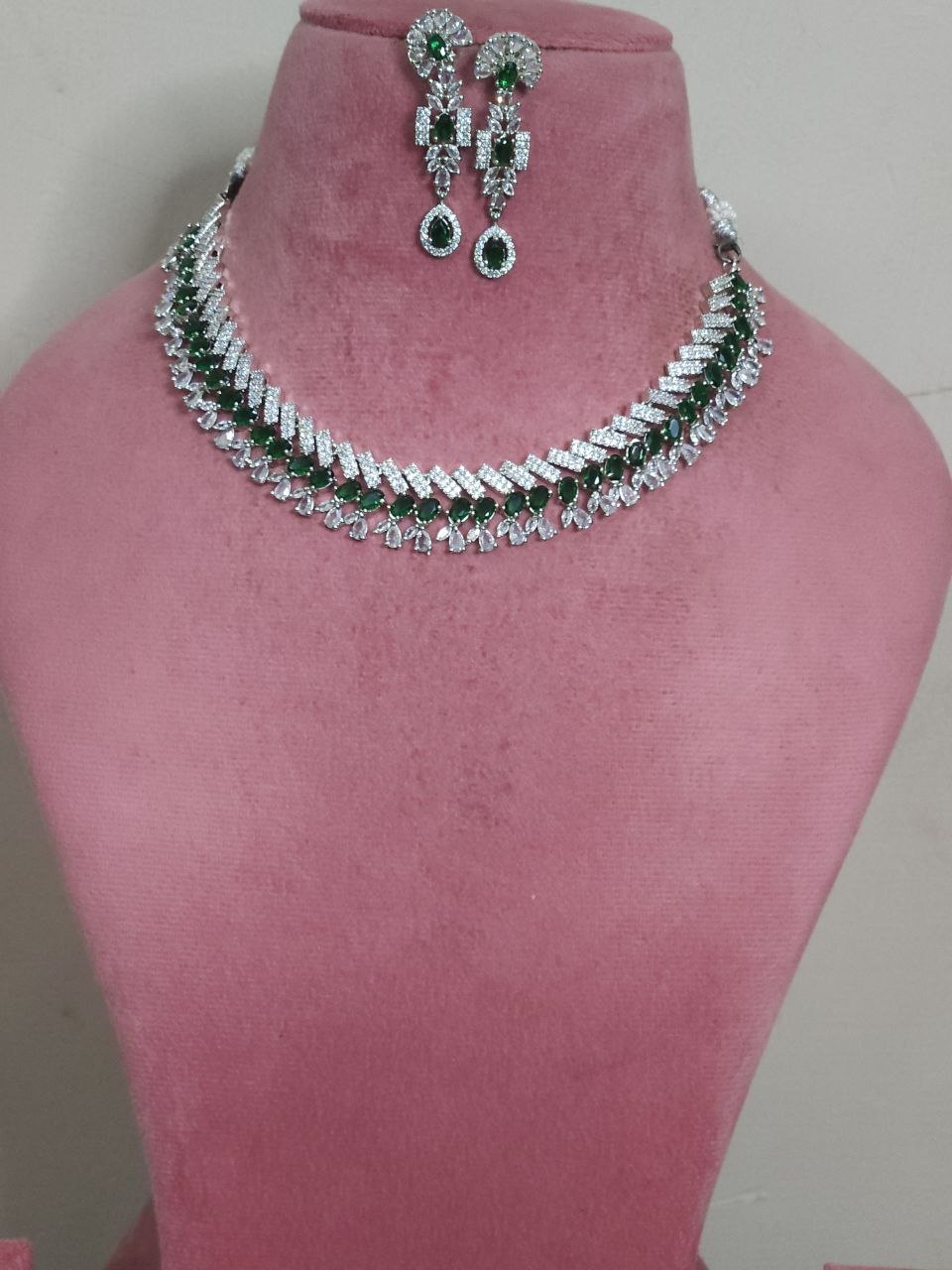 Snake Pattern Designer Green AD Necklace