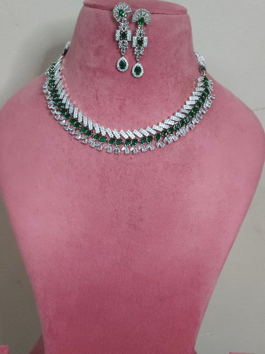 Snake Pattern Designer Green AD Necklace