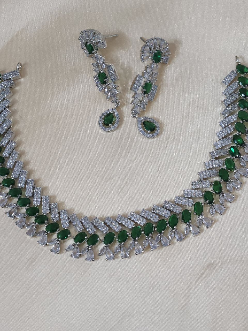 Snake Pattern Designer Green AD Necklace