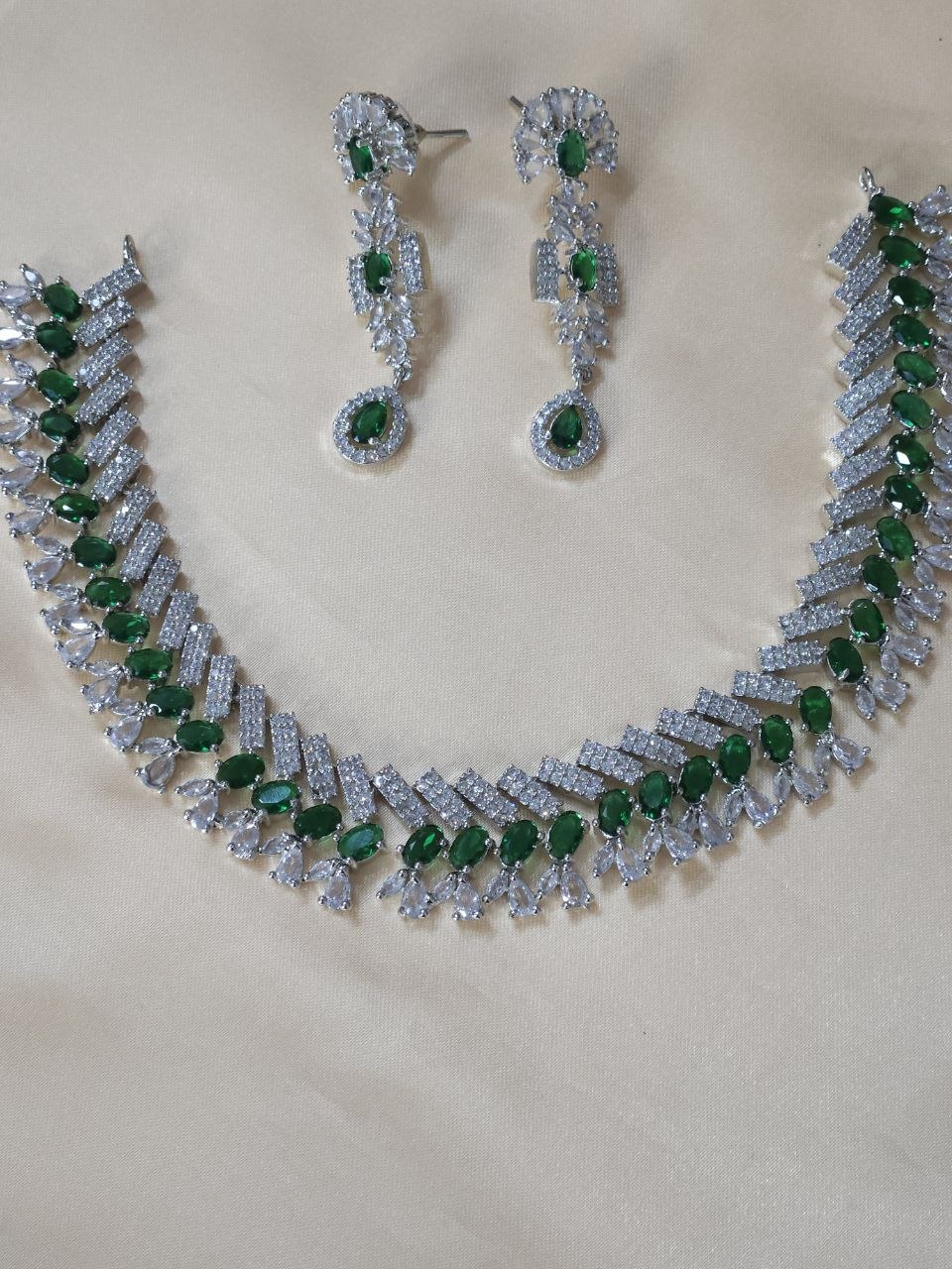 Snake Pattern Designer Green AD Necklace