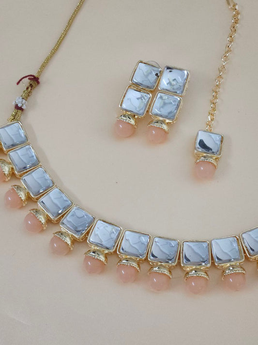Peach Pearl Glass Choker Necklace