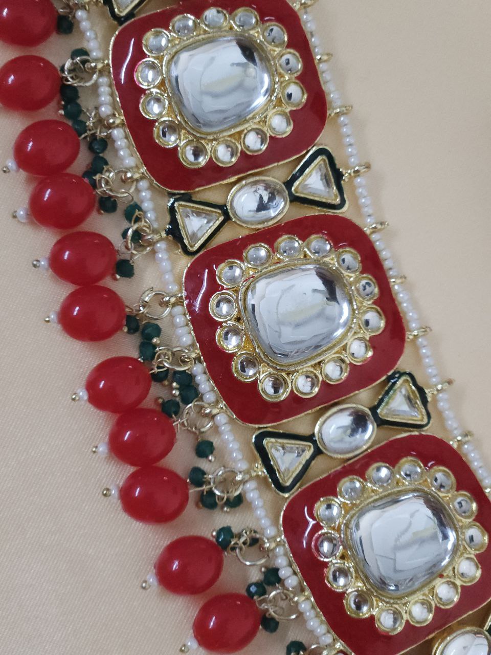 Red Kundan Pearl Choker Necklace