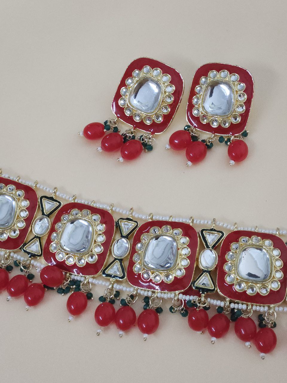 Red Kundan Pearl Choker Necklace