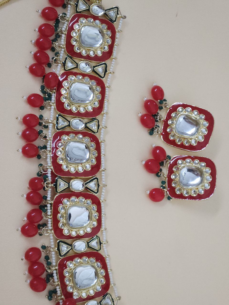 Red Kundan Pearl Choker Necklace