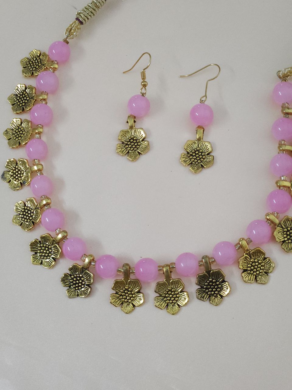 Pink Real Beads Gold Necklace