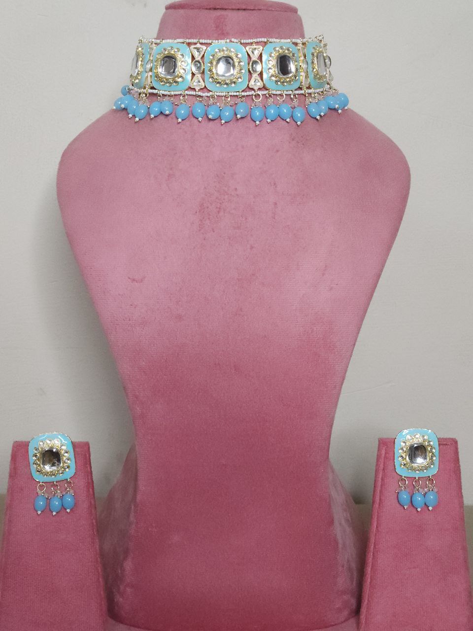 Sky Blue Kundan Choker Necklace