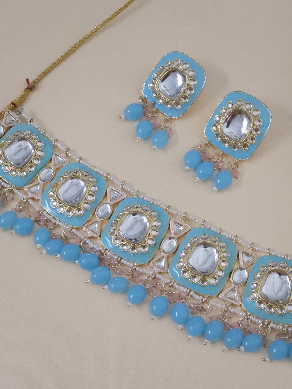 Sky Blue Kundan Choker Necklace