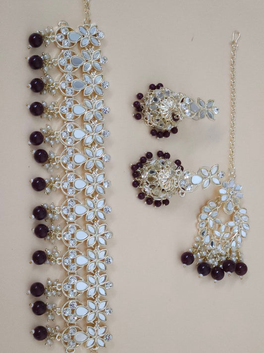 Coke-Color Beads Mirror AD Choker Necklace