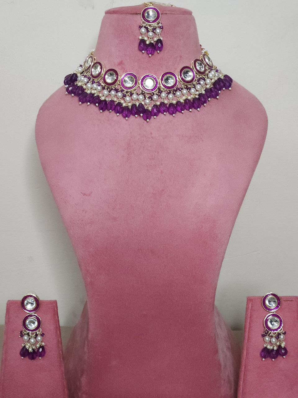 Purple Beads Kundan Necklace
