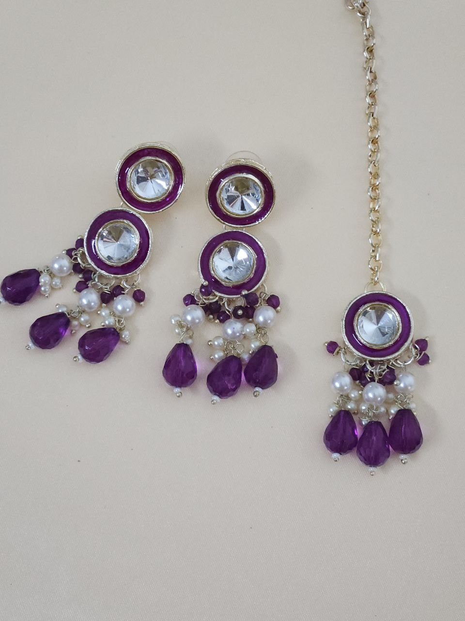 Purple Beads Kundan Necklace