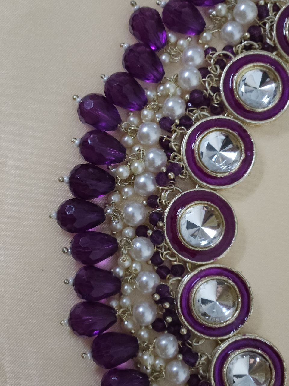 Purple Beads Kundan Necklace