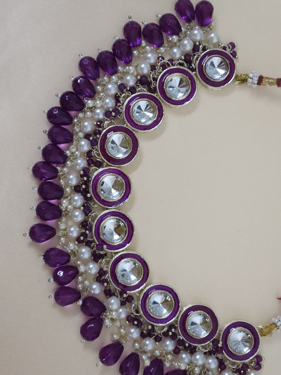 Purple Beads Kundan Necklace