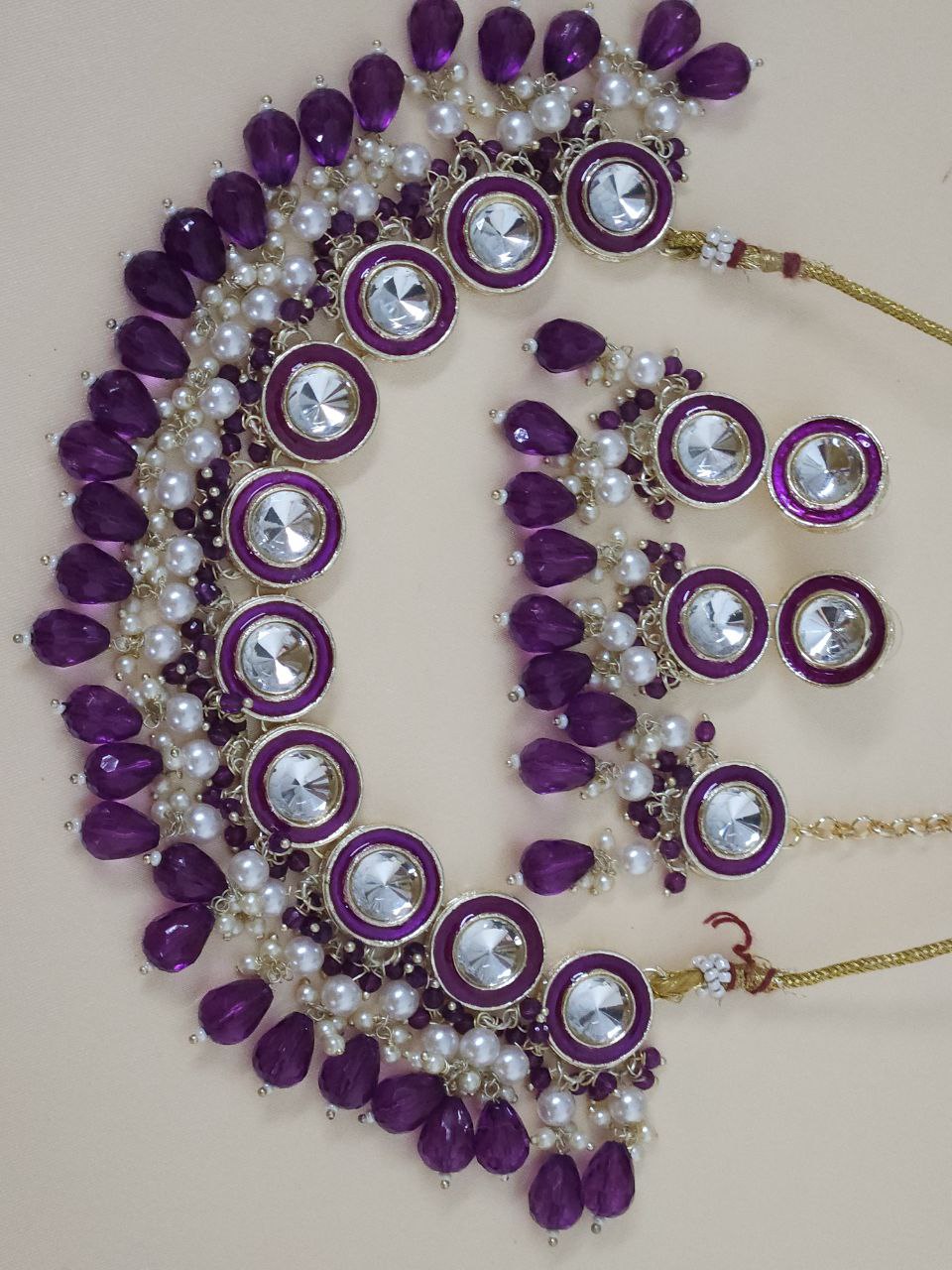 Purple Beads Kundan Necklace