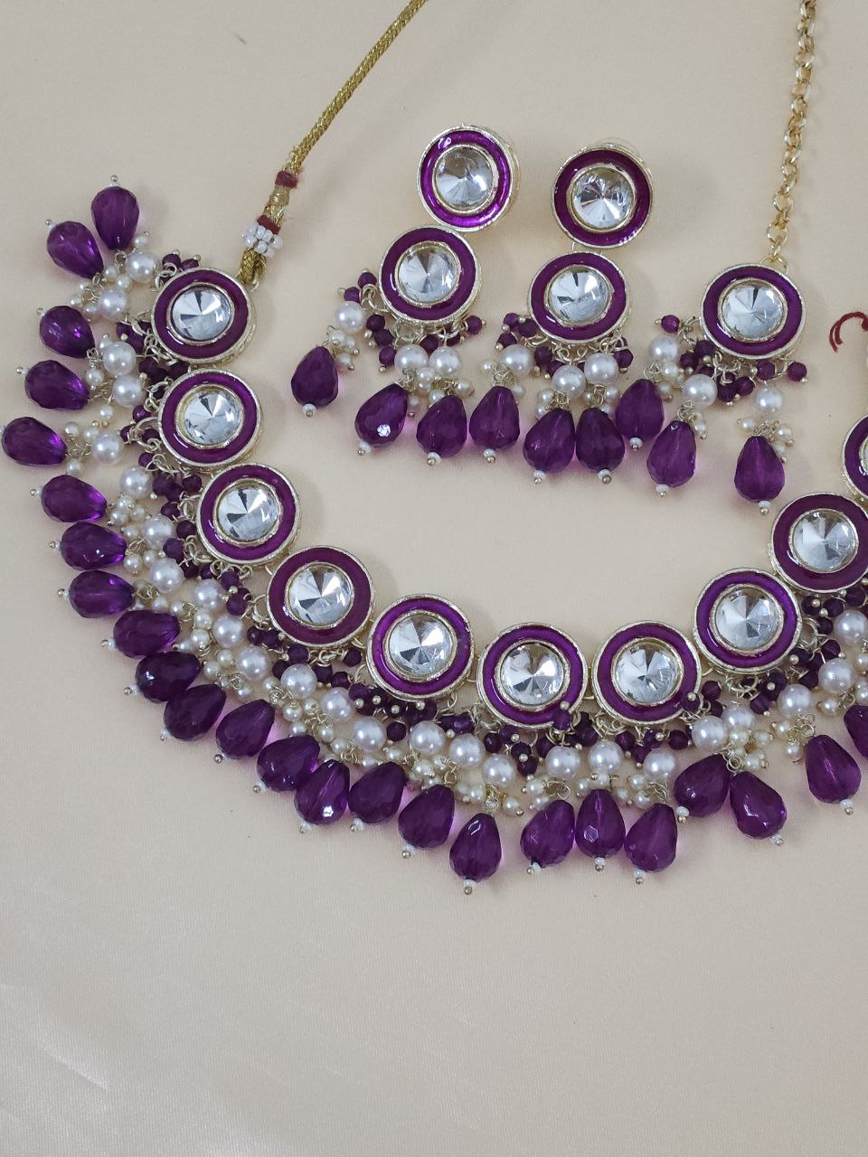Purple Beads Kundan Necklace