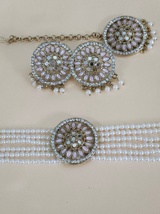 Maharani Pink Mirror Choker