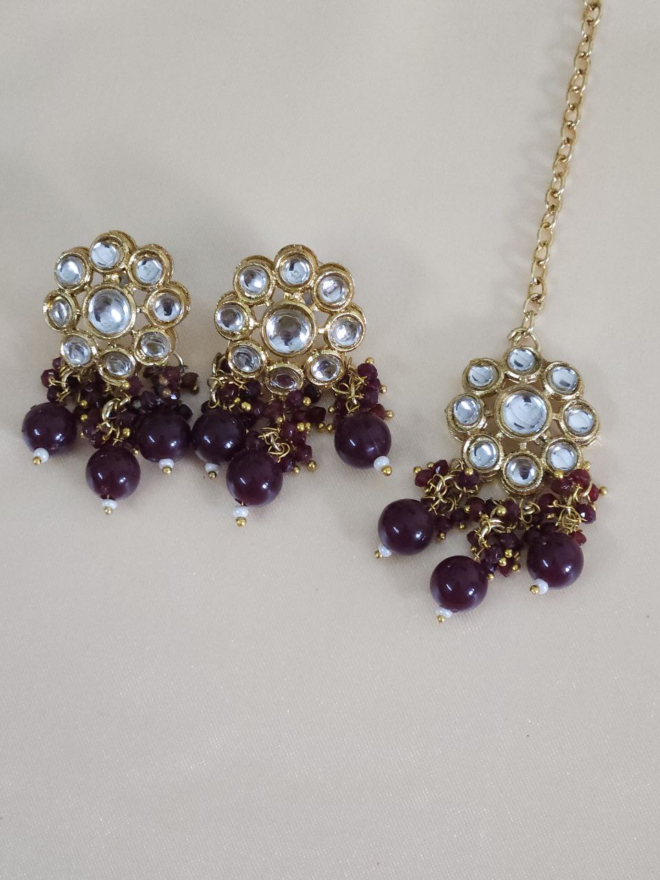 Maroon Jhalar Gold Kundan Necklace
