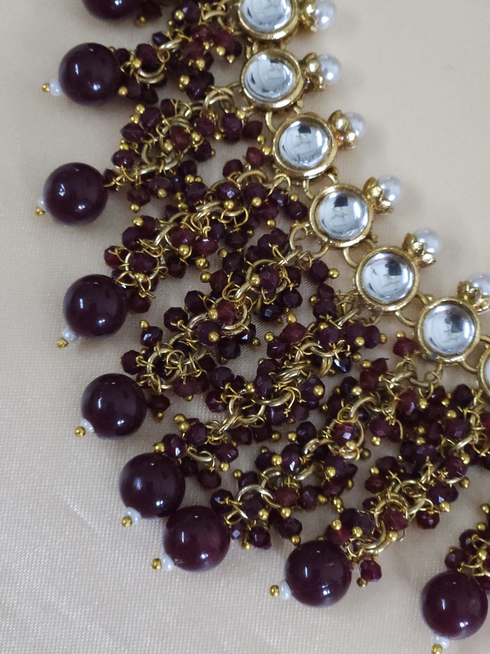 Maroon Jhalar Gold Kundan Necklace