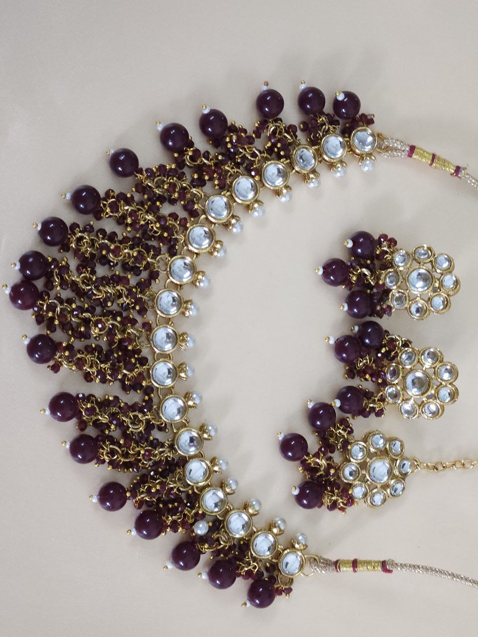 Maroon Jhalar Gold Kundan Necklace
