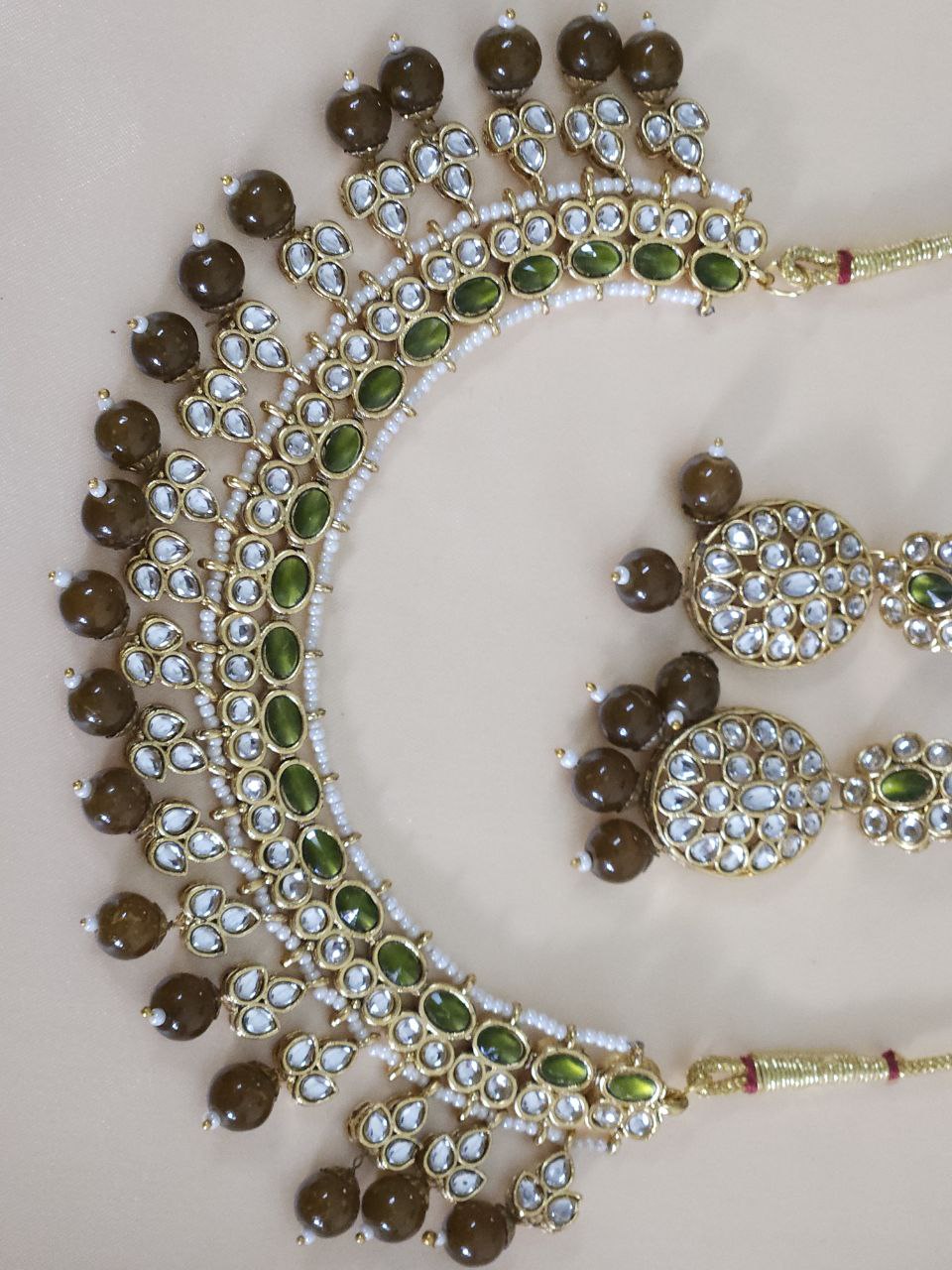 Mehendi Green Beads Kundan Necklace