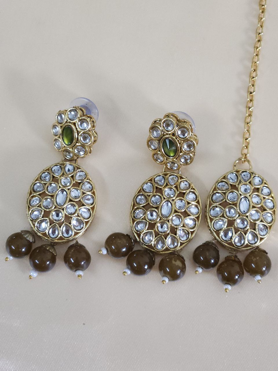 Mehendi Green Beads Kundan Necklace