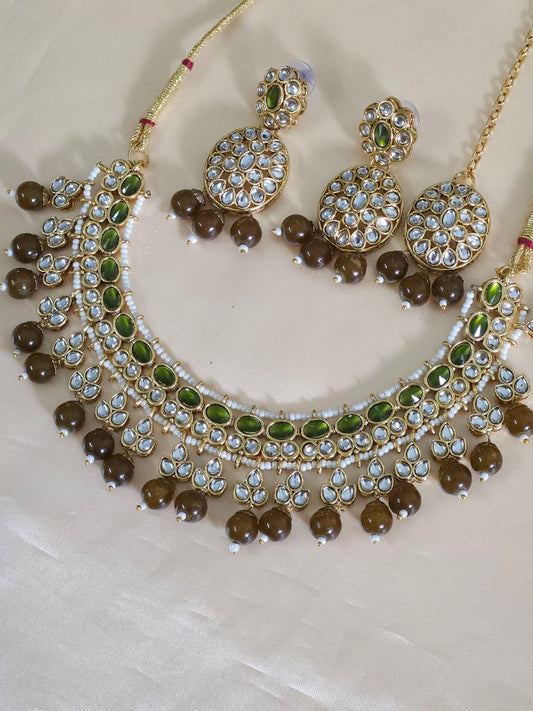 Mehendi Green Beads Kundan Necklace