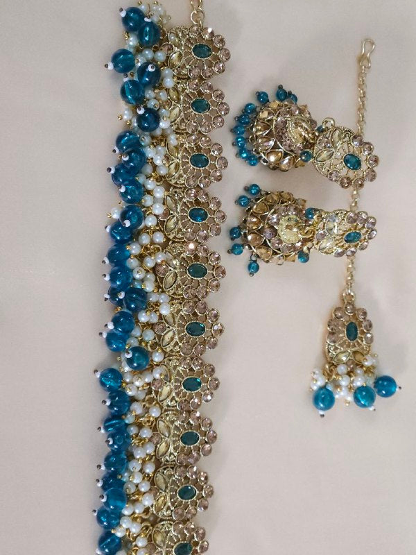 Sea Green Beads Pearl Choker Necklace