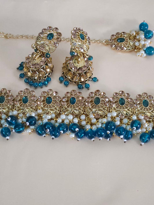 Sea Green Beads Pearl Choker Necklace