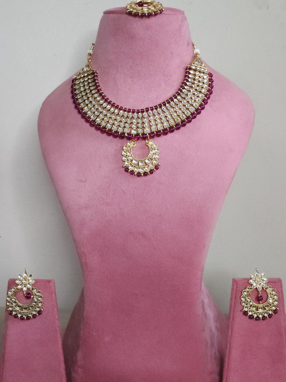High-Quality Magenta Kundan Necklace