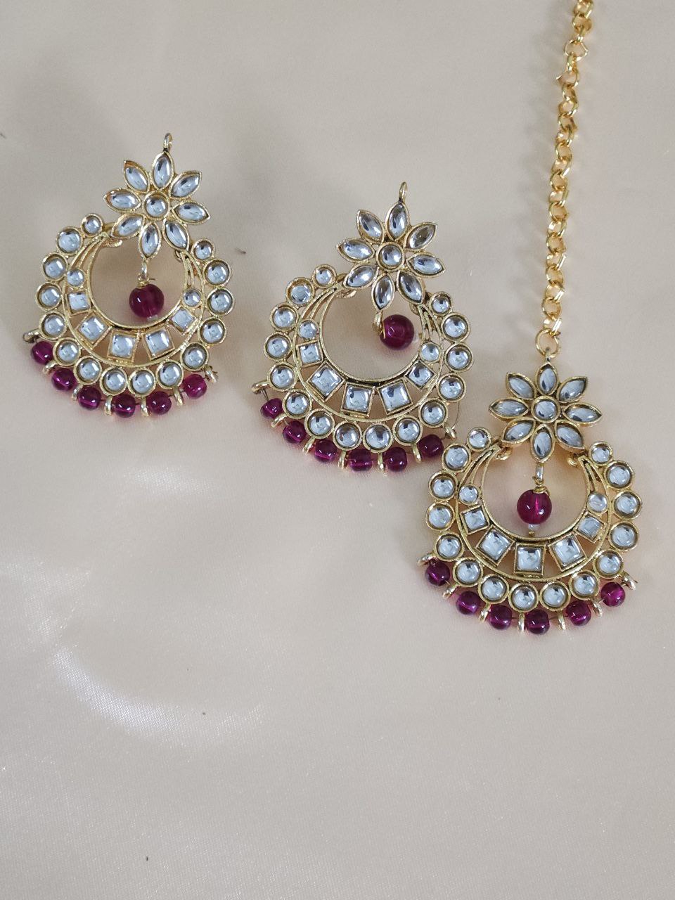 High-Quality Magenta Kundan Necklace