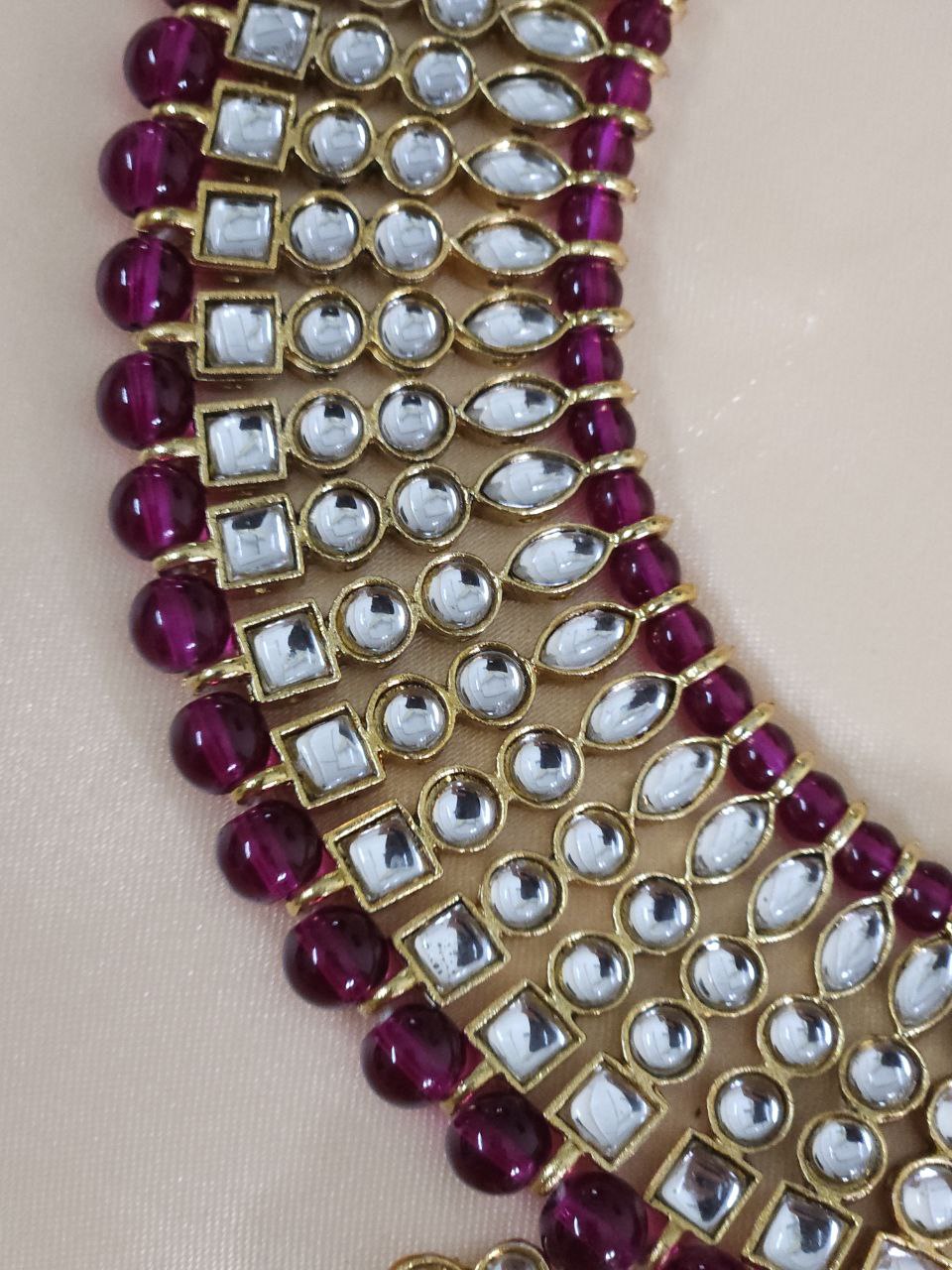 High-Quality Magenta Kundan Necklace