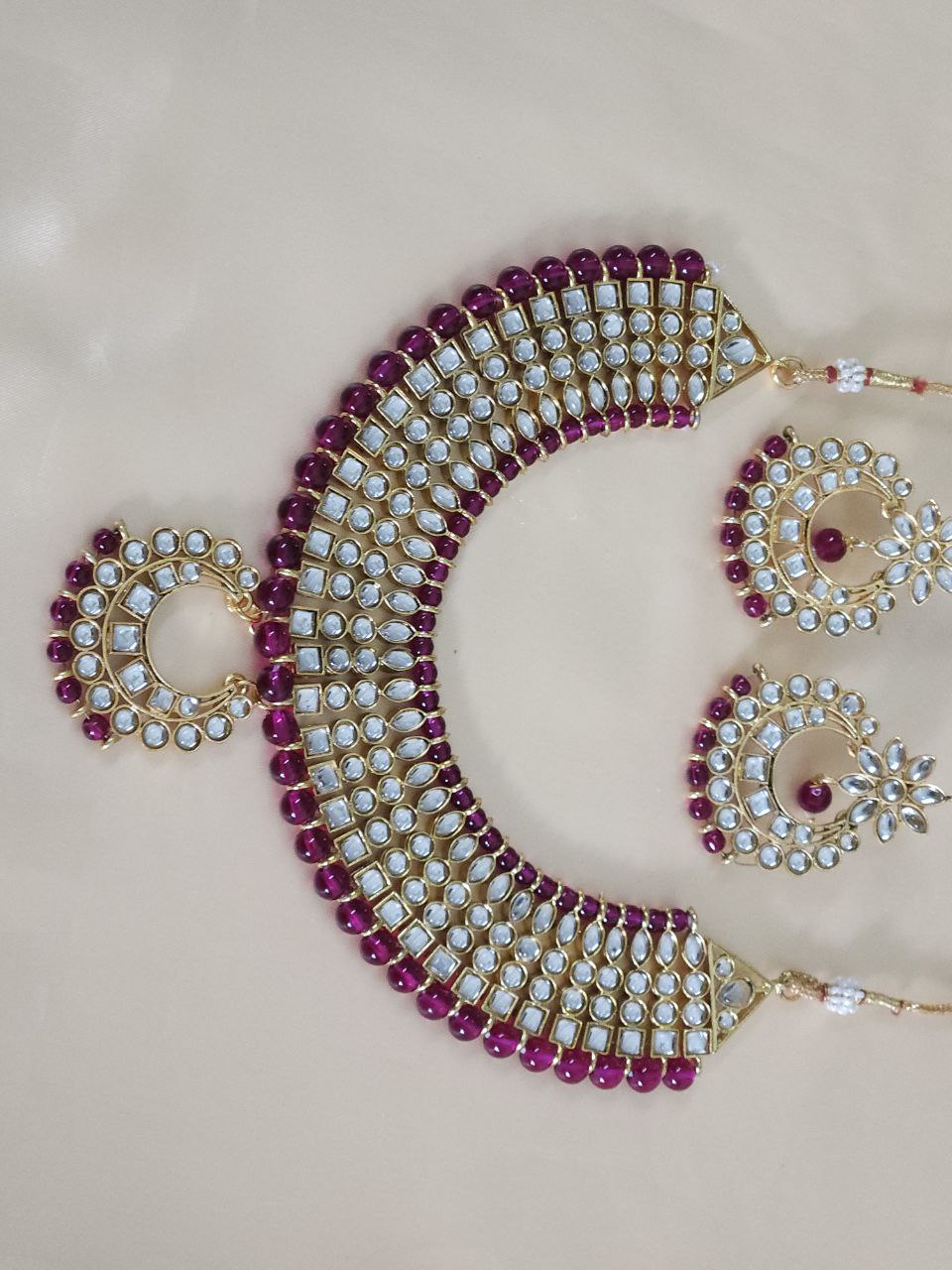 High-Quality Magenta Kundan Necklace