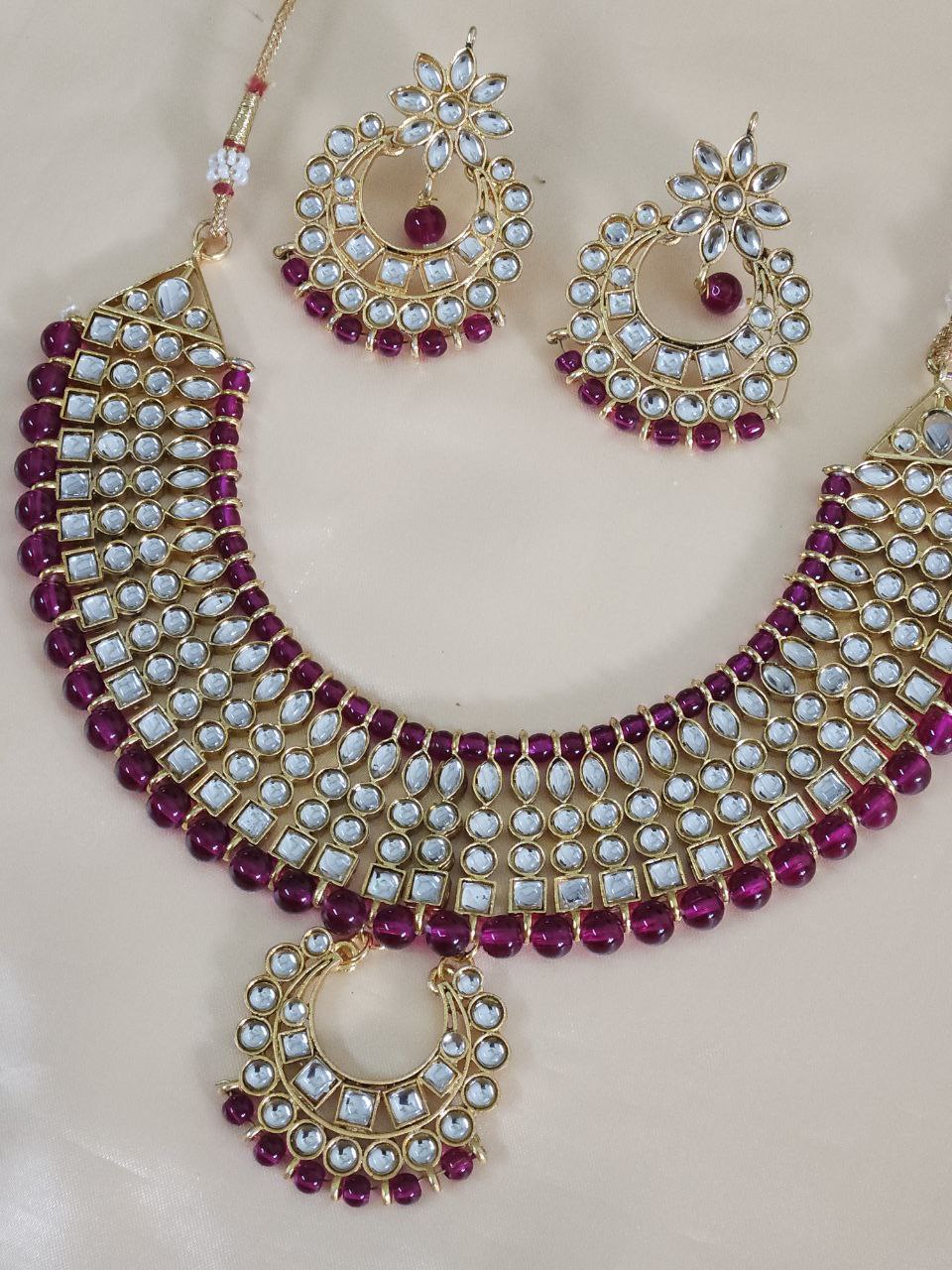 High-Quality Magenta Kundan Necklace