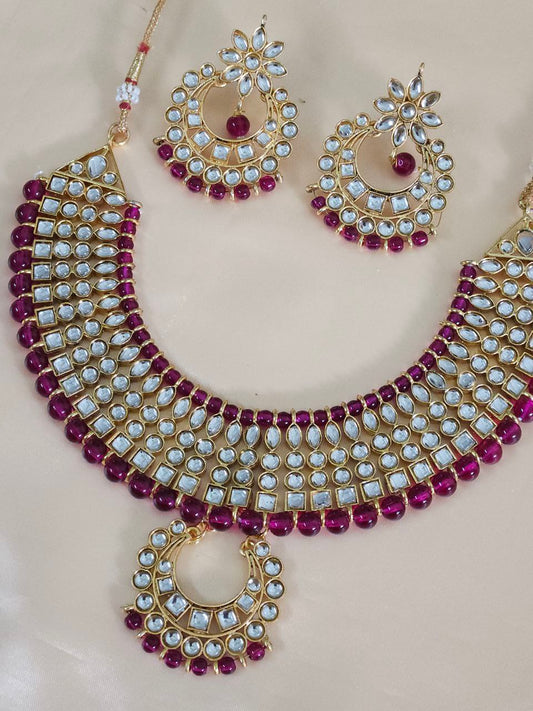 High-Quality Magenta Kundan Necklace