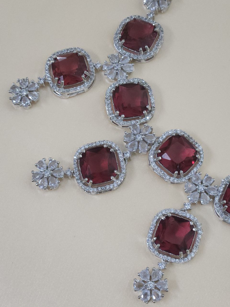 Wine Red Hangings AD Necklace