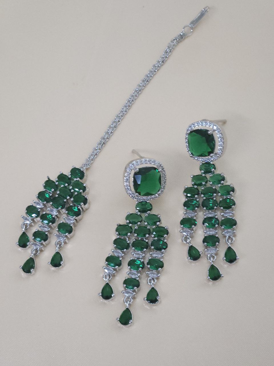 Premium 3-Layer Bridal Green AD Necklace