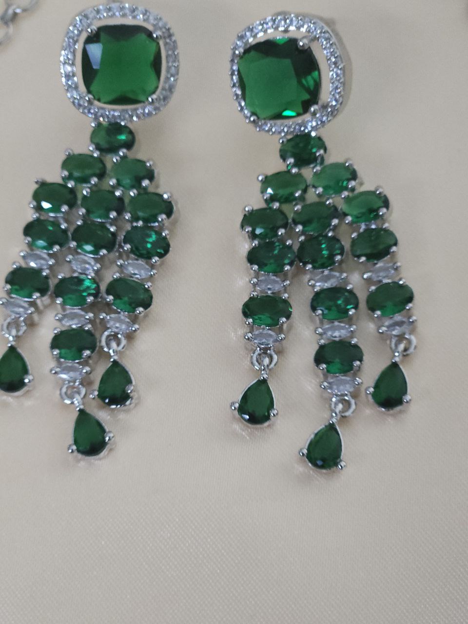 Premium 3-Layer Bridal Green AD Necklace